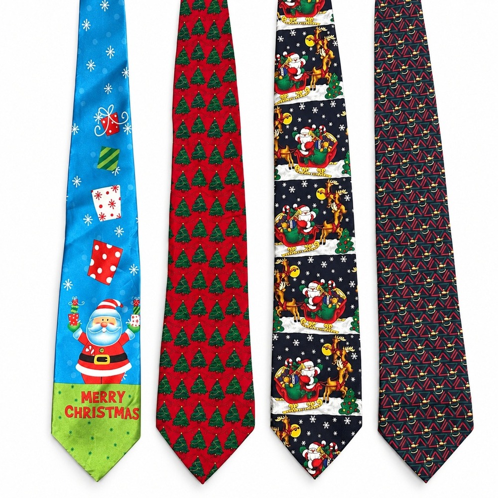 Christmas Holiday Necktie Lot Mens OS Multicolor Excellent Holiday Novelty 4pc